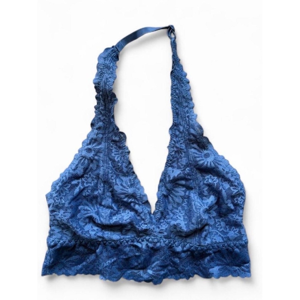 PINK Lace Halter Bralette Blue Bra Small Coquette Soft Girl